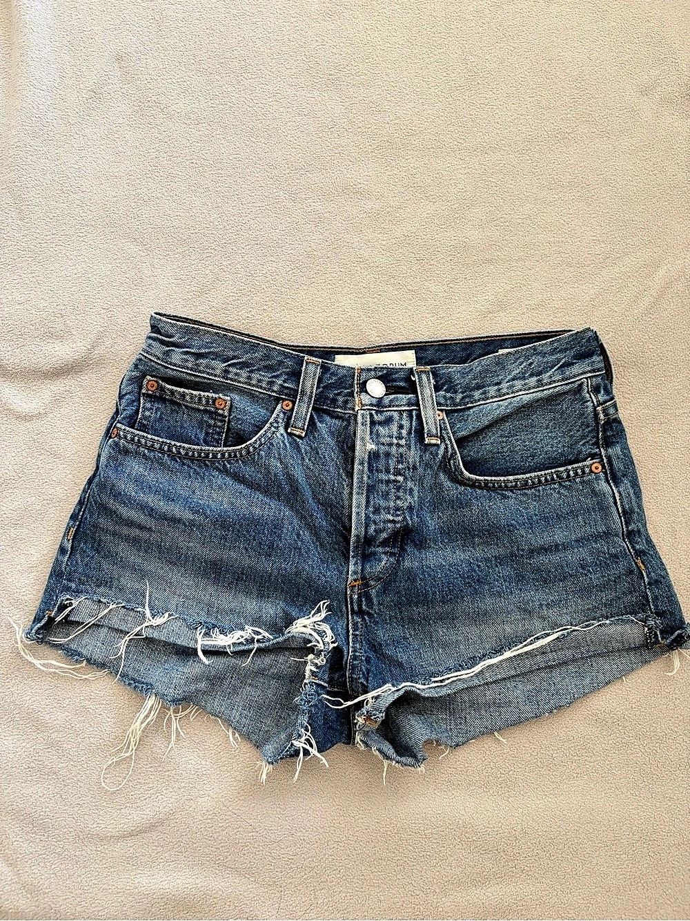 Aritzia Denim Forum The Yoko Short Distressed Denim Shorts Blue Waist 26